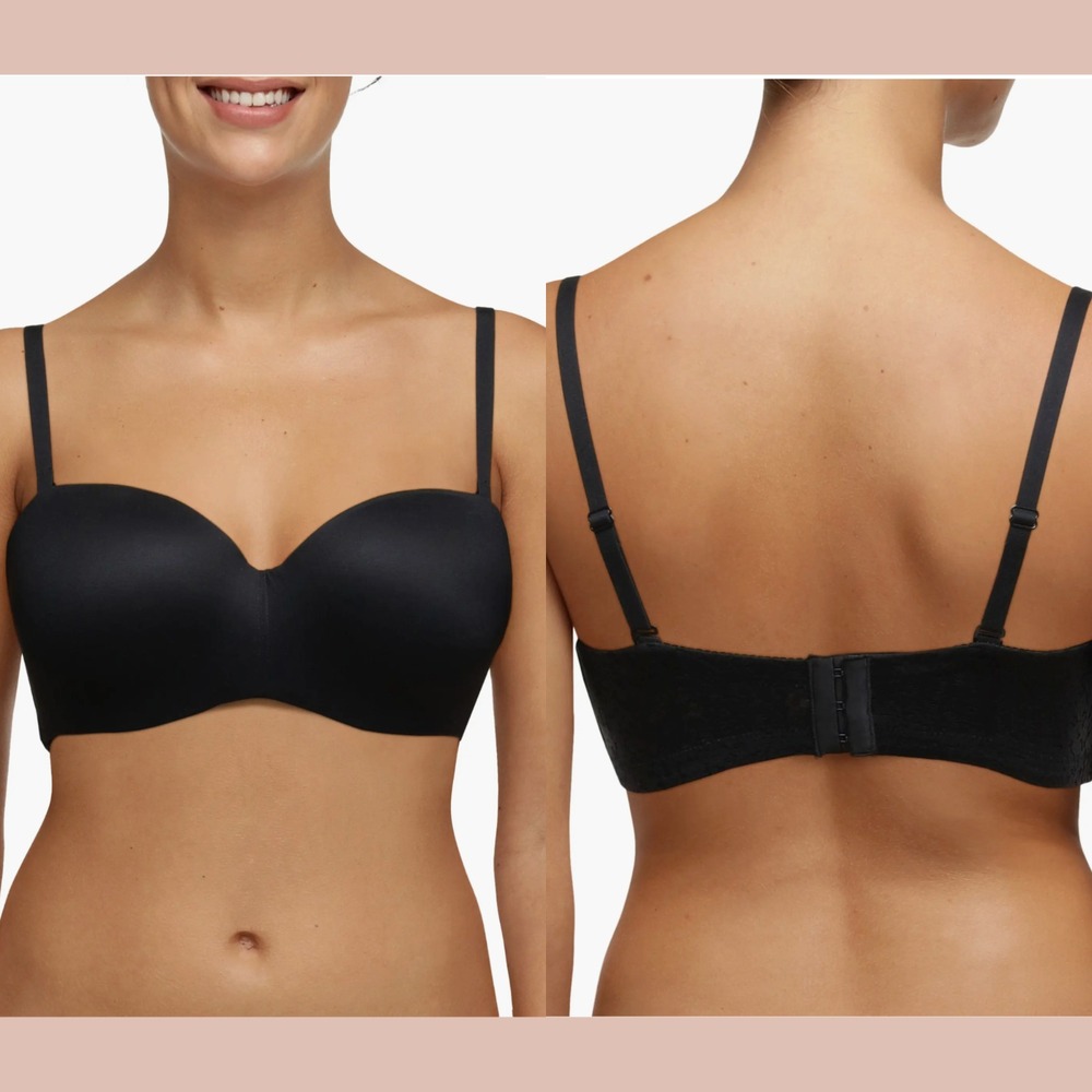 NWT $84 Chantelle [ 32DDDD US ] Norah Padded Strapless Underwire Bra BLACK U1777